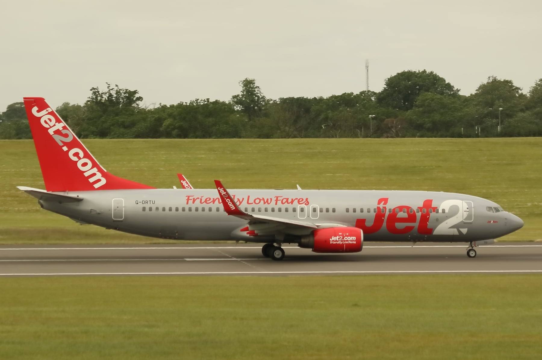 A Jet2 Boeing 737 on the runway at Birmingham Airport