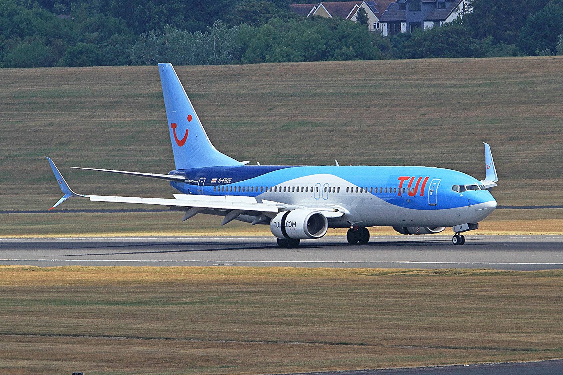 A TUI Boeing 737 at Birmingham Airport